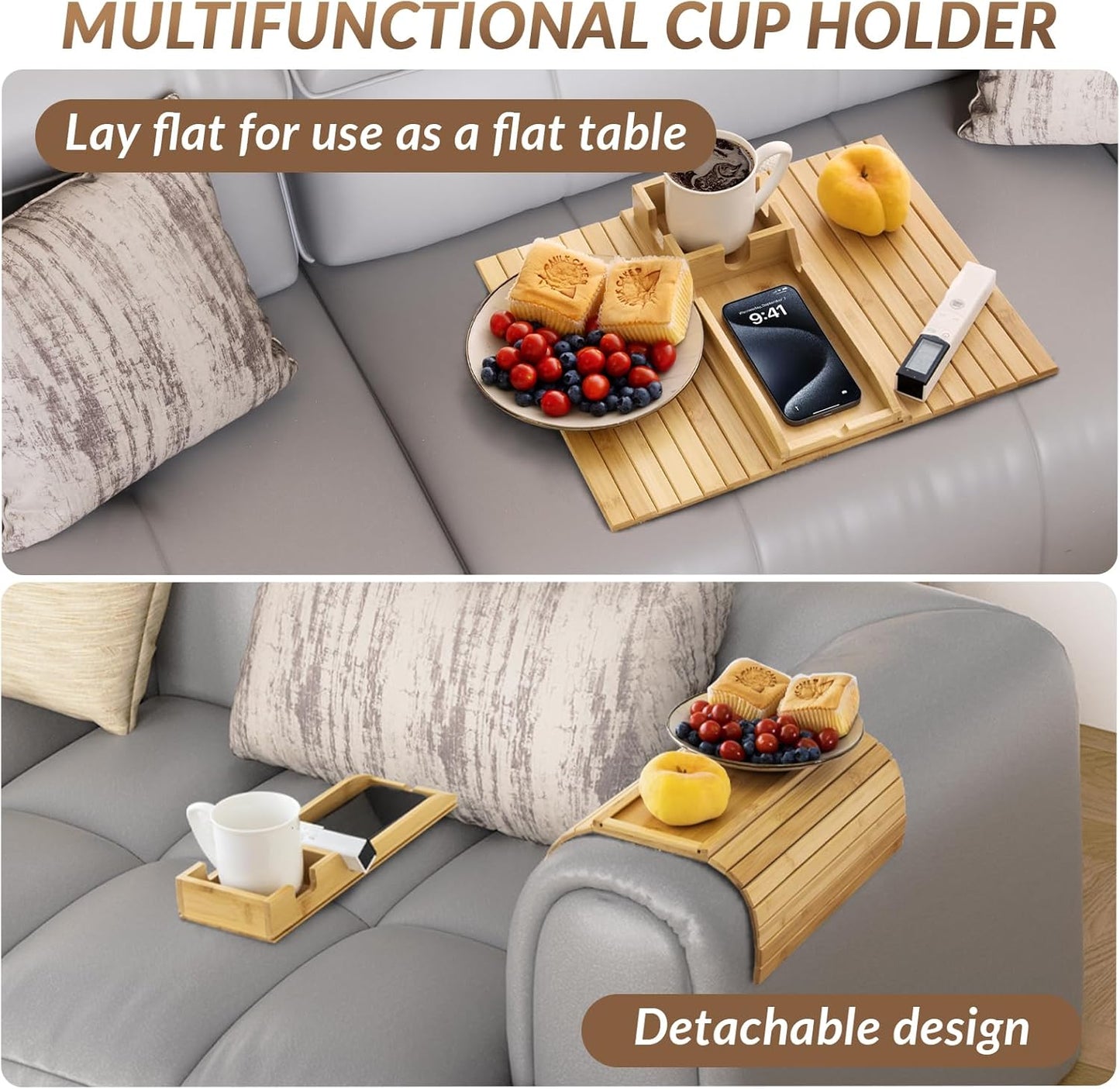 Bamboo Couch Arm Tray Table